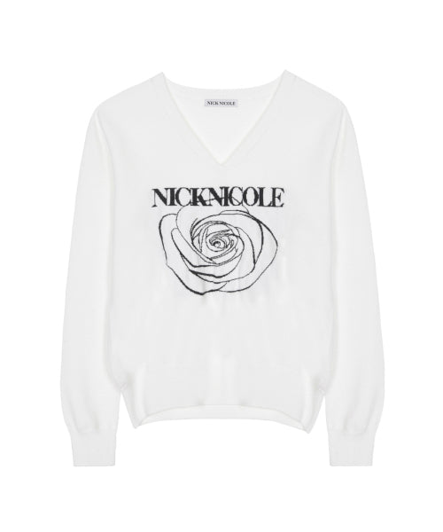 NICOLE ROSE JAQUARD PULLOVER KNIT #徐睿知同款! - 5 COLORS IVORY