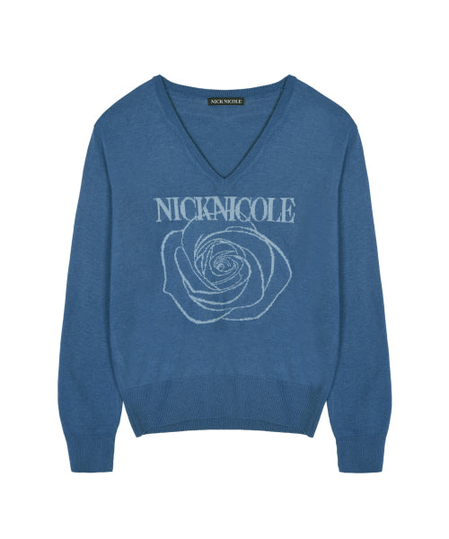 NICOLE ROSE JAQUARD PULLOVER KNIT #徐睿知同款! - 5 COLORS BLUE