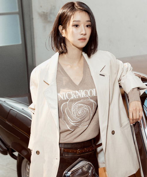NICOLE ROSE JAQUARD PULLOVER KNIT #徐睿知同款! - 5 COLORS BROWN