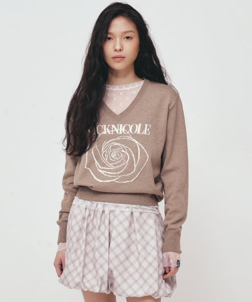 NICOLE ROSE JAQUARD PULLOVER KNIT #徐睿知同款! - 5 COLORS BROWN