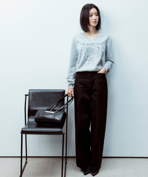NICOLE ROSE JAQUARD PULLOVER KNIT #徐睿知同款! - 5 COLORS GREY