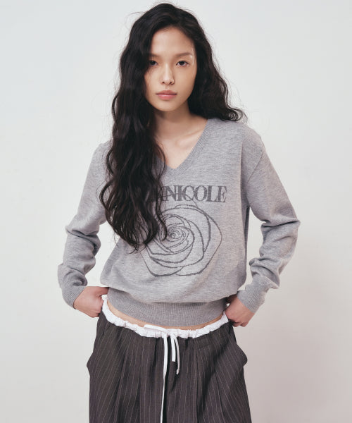 NICOLE ROSE JAQUARD PULLOVER KNIT #徐睿知同款! - 5 COLORS GREY