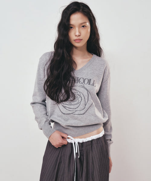 NICOLE ROSE JAQUARD PULLOVER KNIT #徐睿知同款! - 5 COLORS GREY