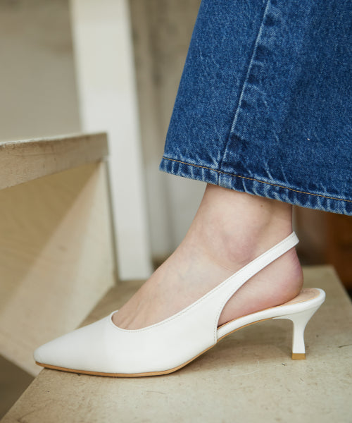 BASIC SLINGBACK KITTEN HEEL WHITE