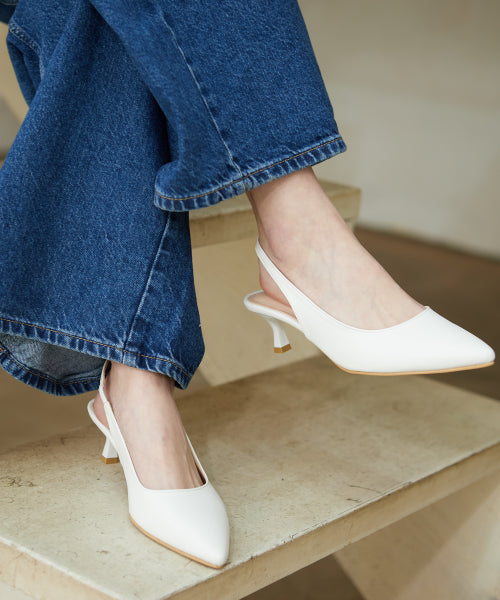 BASIC SLINGBACK KITTEN HEEL WHITE