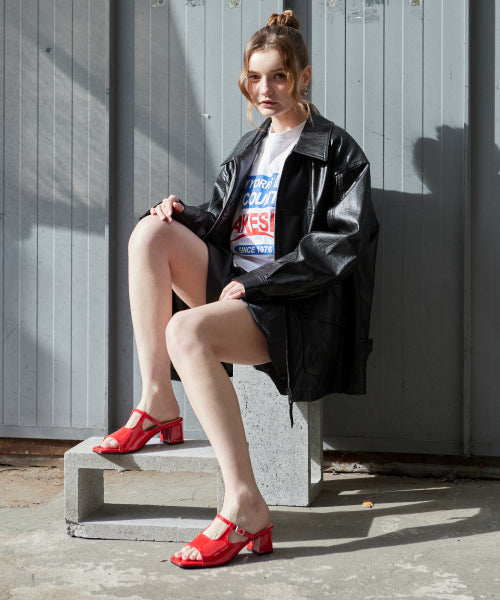 SQUARE MULE PUMPS LUNA RED