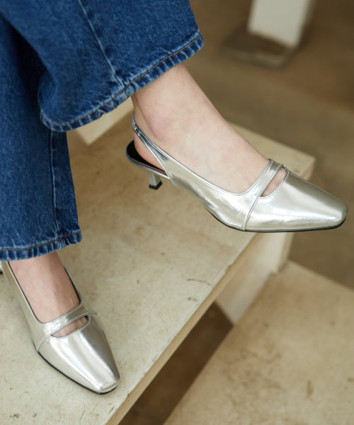 KITTEN HEEL SLINGBACK EVA SILVER