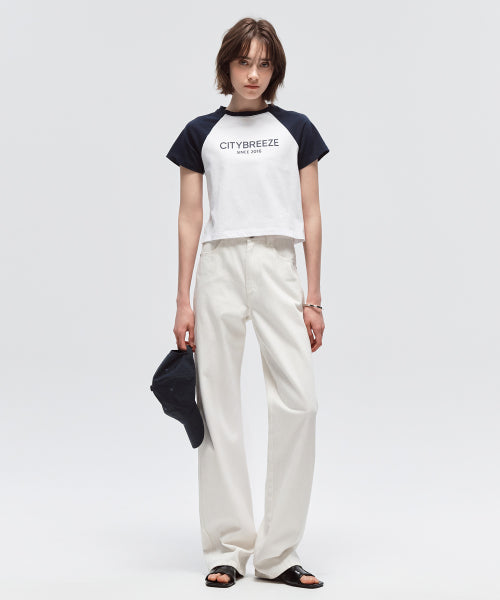 CITY RAGLAN COLOR BLOCK CROP SHORT SLEEVE TEE - 2 COLORS