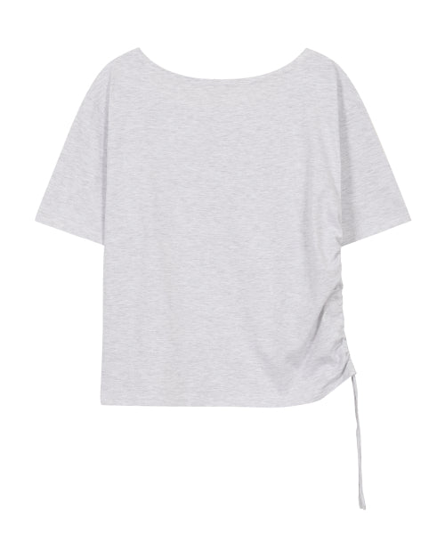 RIBBON SHIRRING OFF SHOULDER T-SHIRT - 3 COLORS MELANGE