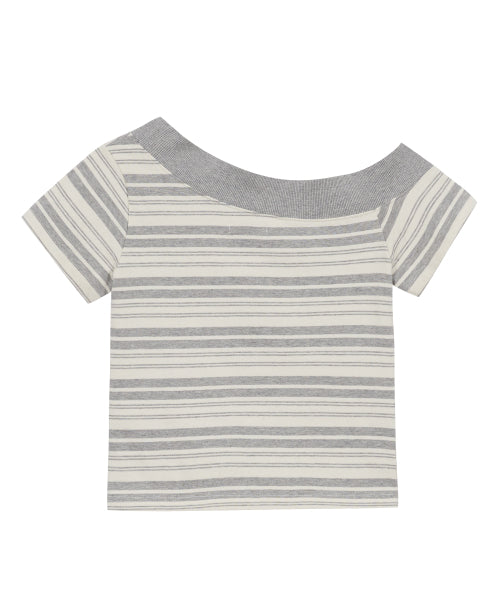 ONE SHOULDER STUD STRIPE TOP BLACK IVORY IVORY