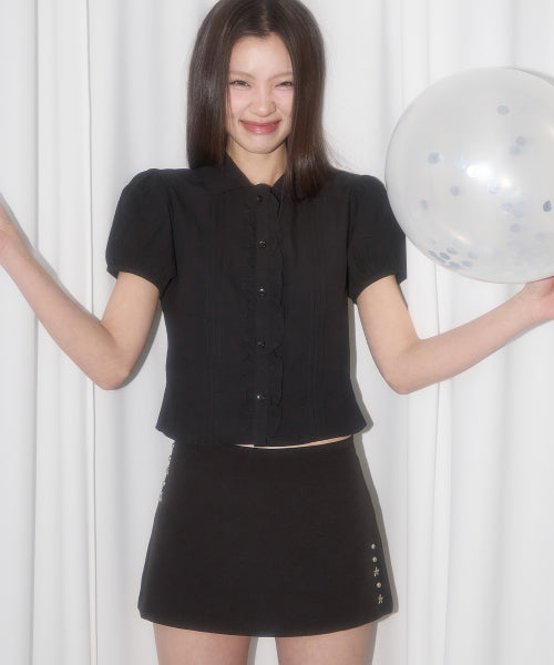 PINTUCK FRILL BLOUSE - 3 COLORS BLACK