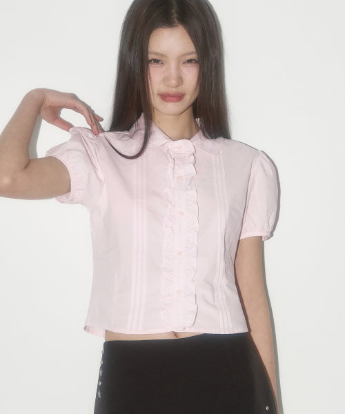 PINTUCK FRILL BLOUSE - 3 COLORS PINK