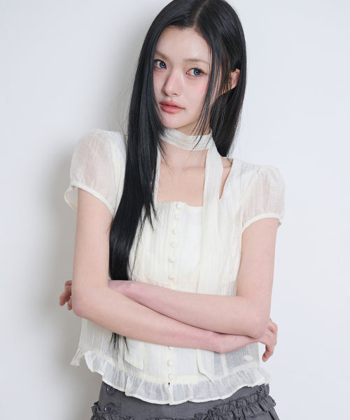 RIBBON BLOUSE - 6 COLORS CREAM