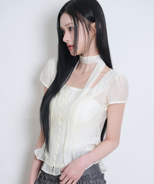 RIBBON BLOUSE - 6 COLORS CREAM