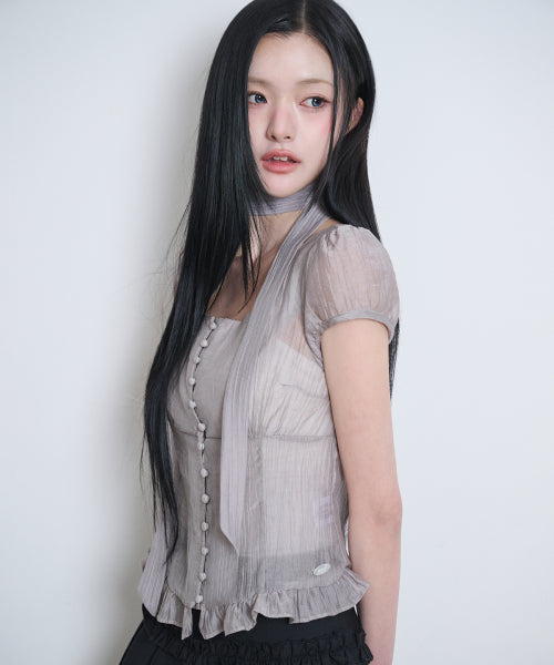 RIBBON BLOUSE - 6 COLORS GREY