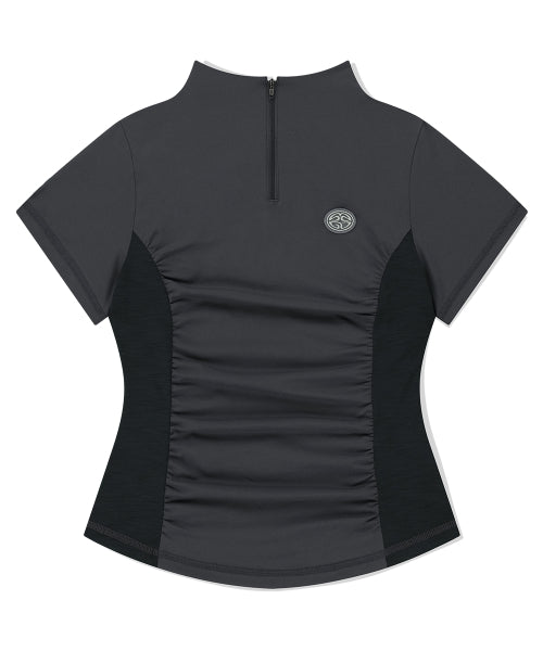 SHIRRING HALF ZIP UP JERSEY TEE - 2 COLORS CHARCOAL