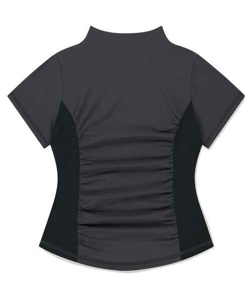 SHIRRING HALF ZIP UP JERSEY TEE - 2 COLORS CHARCOAL