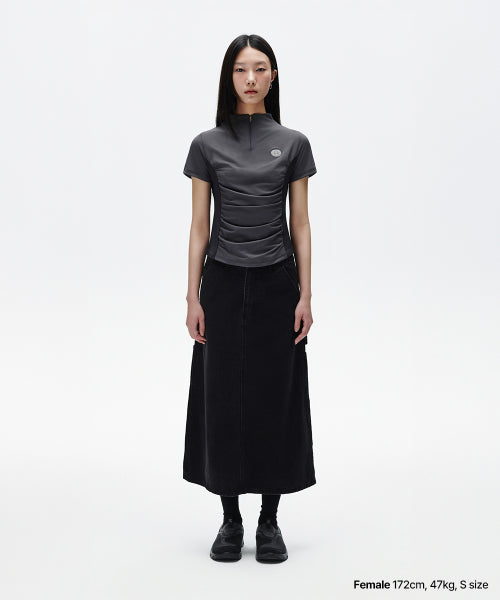 SHIRRING HALF ZIP UP JERSEY TEE - 2 COLORS CHARCOAL