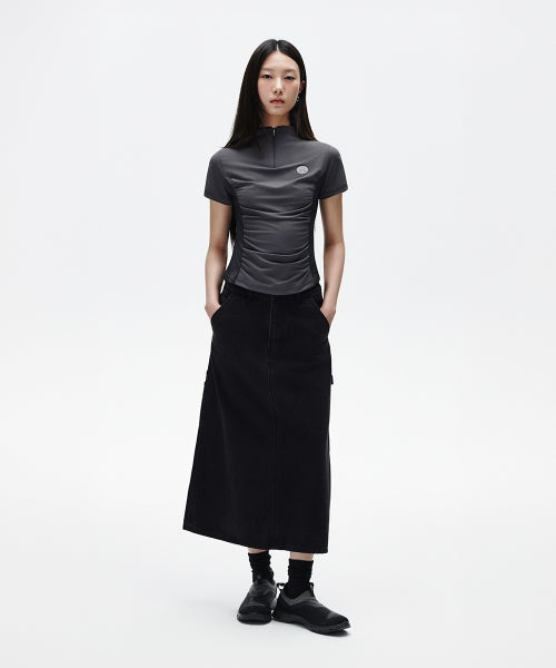 SHIRRING HALF ZIP UP JERSEY TEE - 2 COLORS CHARCOAL