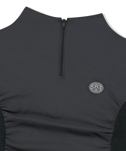 SHIRRING HALF ZIP UP JERSEY TEE - 2 COLORS CHARCOAL