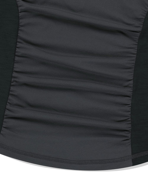 SHIRRING HALF ZIP UP JERSEY TEE - 2 COLORS CHARCOAL
