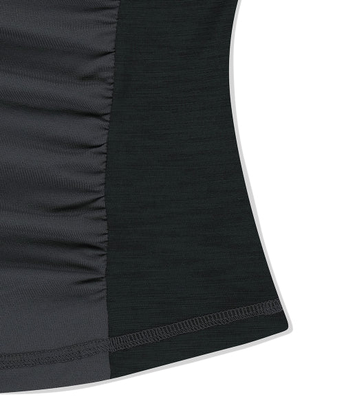 SHIRRING HALF ZIP UP JERSEY TEE - 2 COLORS CHARCOAL