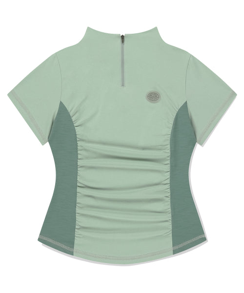 SHIRRING HALF ZIP UP JERSEY TEE - 2 COLORS GREEN