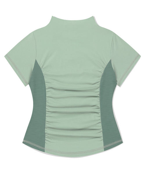 SHIRRING HALF ZIP UP JERSEY TEE - 2 COLORS GREEN