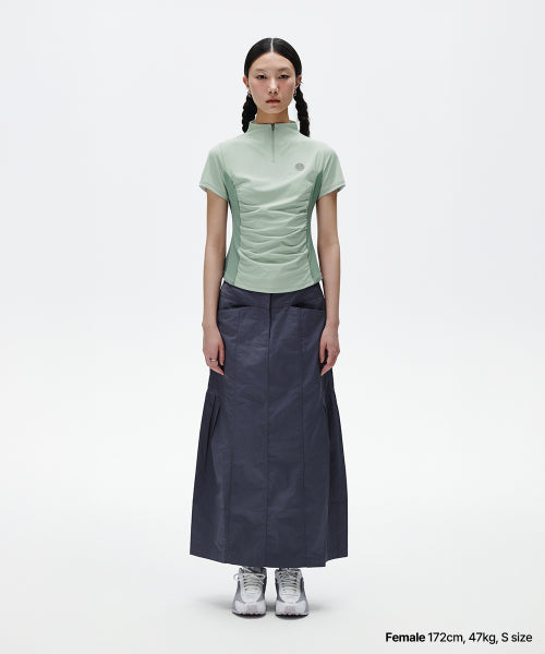 SHIRRING HALF ZIP UP JERSEY TEE - 2 COLORS GREEN