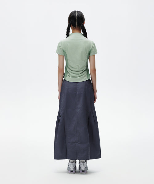 SHIRRING HALF ZIP UP JERSEY TEE - 2 COLORS GREEN