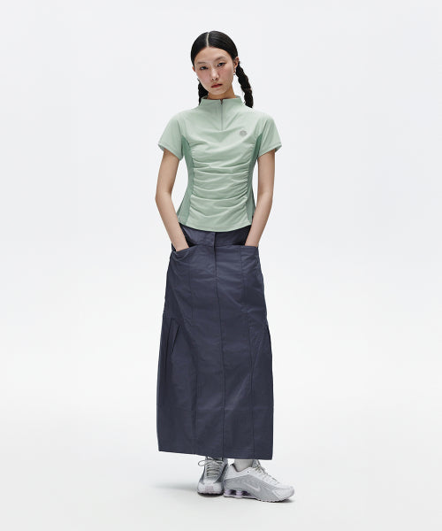 SHIRRING HALF ZIP UP JERSEY TEE - 2 COLORS GREEN