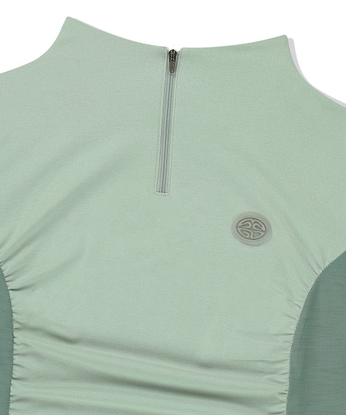 SHIRRING HALF ZIP UP JERSEY TEE - 2 COLORS GREEN