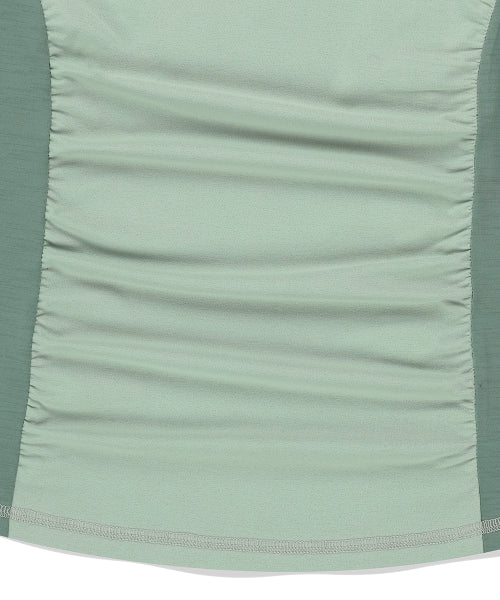 SHIRRING HALF ZIP UP JERSEY TEE - 2 COLORS GREEN