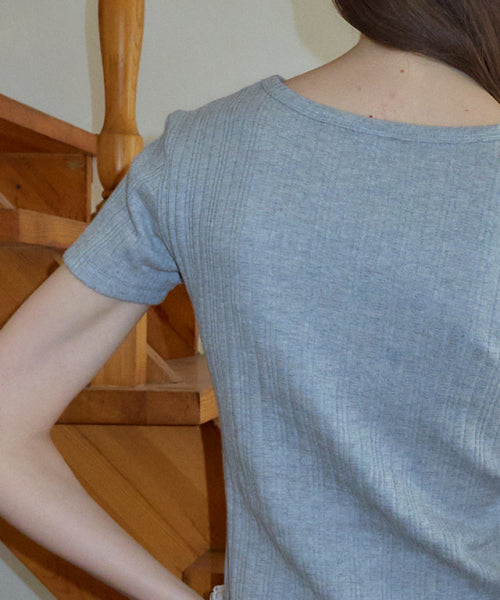 LACE FRILL SLIM CROP PLEATS T SHIRT - 3 COLORS GREY