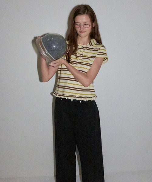 RUFFLE ROUND COLLAR T-SHIRT AS SHOWN