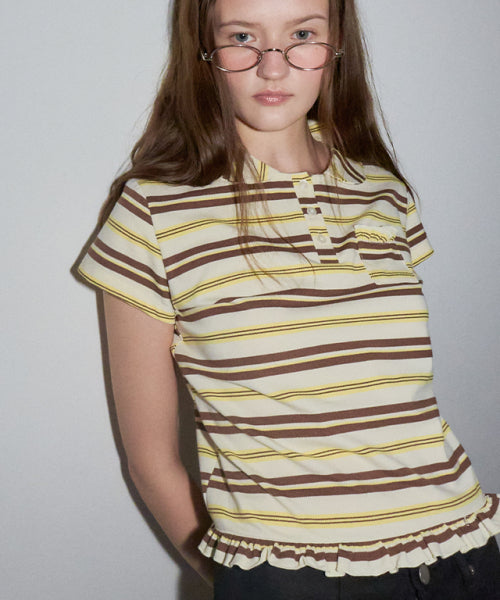 RUFFLE ROUND COLLAR T-SHIRT AS SHOWN