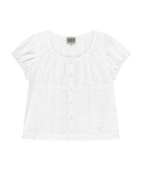 W PUFF SLEEVE LACE SHIRT - 3 COLORS WHITE
