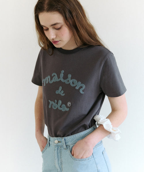 MAISON DE ROLA EMBROIDERY T SHIRT - 7 COLORS CHARCOAL