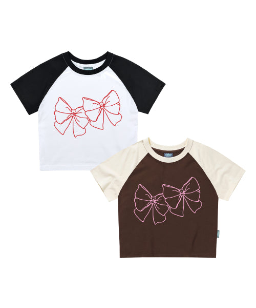 OUTLINE RIBBON RAGLAN CROP TEE