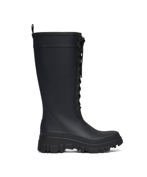 PLATFORM LACEUP RAIN BOOTS LONG - 3 COLORS BLACK