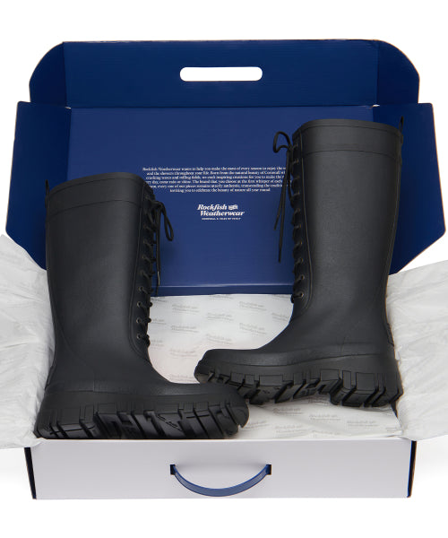 PLATFORM LACEUP RAIN BOOTS LONG - 3 COLORS BLACK