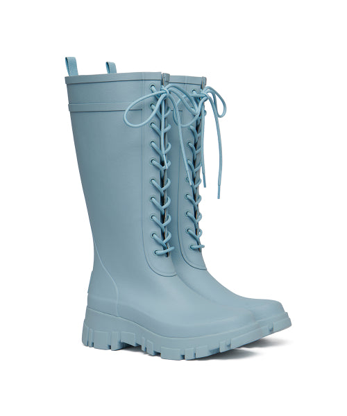 PLATFORM LACEUP RAIN BOOTS LONG - 3 COLORS BLACK