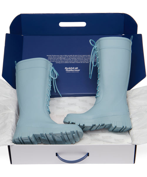 PLATFORM LACEUP RAIN BOOTS LONG - 3 COLORS BLACK