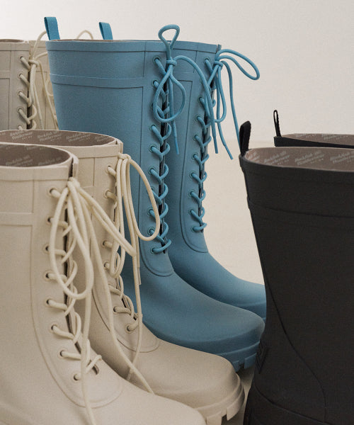 PLATFORM LACEUP RAIN BOOTS LONG - 3 COLORS BLACK