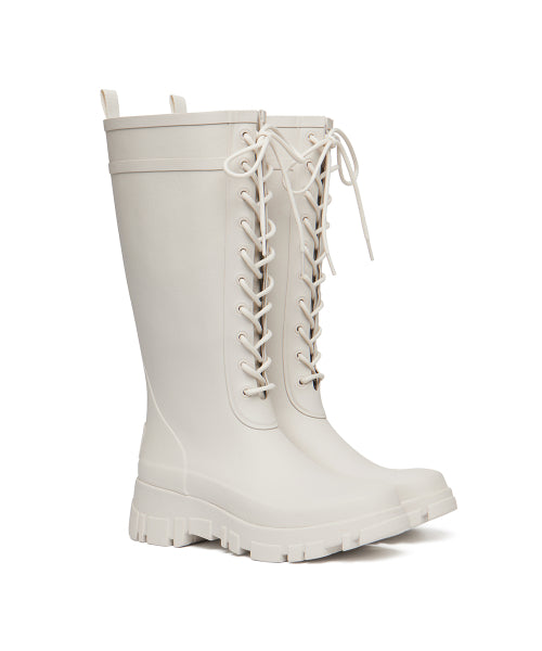 PLATFORM LACEUP RAIN BOOTS LONG - 3 COLORS BLACK