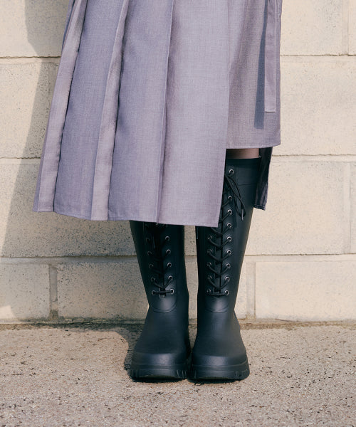PLATFORM LACEUP RAIN BOOTS LONG - 3 COLORS BLACK