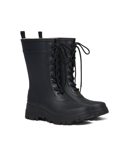 PLATFORM LACEUP RAIN BOOTS MIDDLE - 3 COLORS BLACK