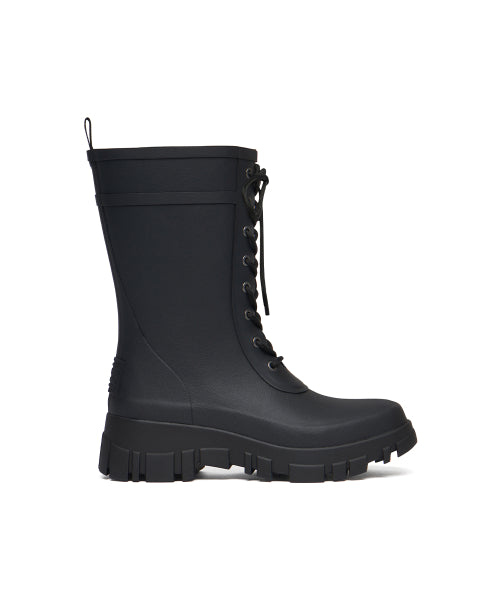 PLATFORM LACEUP RAIN BOOTS MIDDLE - 3 COLORS BLACK