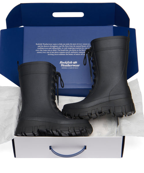 PLATFORM LACEUP RAIN BOOTS MIDDLE - 3 COLORS BLACK