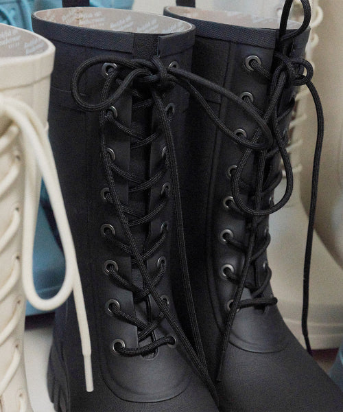 PLATFORM LACEUP RAIN BOOTS MIDDLE - 3 COLORS BLACK